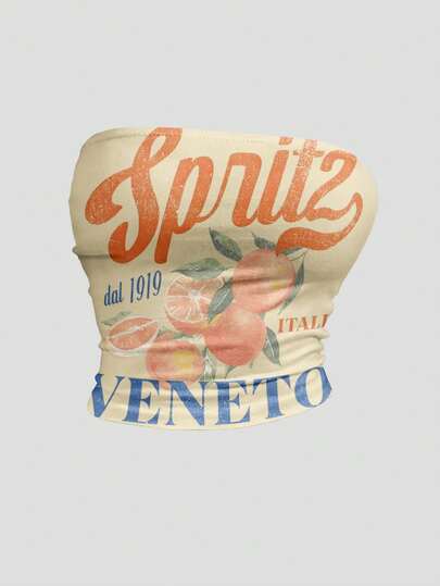 SHEIN Sweetro Women's Summer Italia Veneto Cocktail Lemon Orange Fruit Print Cropped Camisole Top, Y2K Style Beach Vacation Outfit