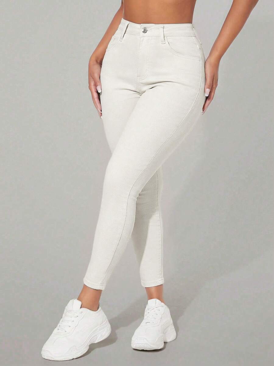 SHEIN PETITE Women's Casual Skinny Jeans - White - View 1