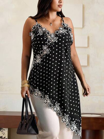 Roveilla Plus Size Women French Casual Elegant Polka Dot Camisole