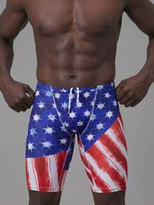Manfinity KASUA 男式美国国旗印花松紧腰休闲泳裤 - 白色 - 查看 6