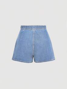 SHEIN Tall CURVE Váy ngắn denim xanh cỡ lớn dành cho nữ - Rửa nhẹ - Xem 3
