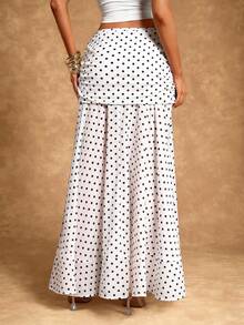 Radiana Women's Elegant Romantic Retro White Chiffon Polka Dot Mermaid Skirt, Polka Dot Maxi Skirt, Lightweight Flowing Chiffon Skirt, Holiday Maxi Dress, Suitable For Casual Outings, Daily Wear, Dates, Vacations, Beaches, Holidays, Concerts, Country Music Festivals - White - View 2