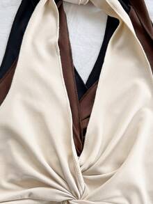 Soleia 3 Stücke V-Ausschnitt Knotenfront Twist asymmetrischer Saum figurbetontes Top, Gelb, Beige, Hellblau, geeignet für Urlaub, Date, Nachmittagstee, Reise, Musikfestival, Boho, Sommer, Strand - Verschiedenfarbig - Übersicht 6