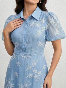 Vestido elegante de talla grande con bordado floral, para verano - Azul - Ver 2