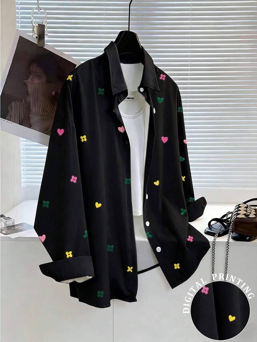 SHEIN Franclia Áo sơ mi dài tay dáng rộng thoải mái dành cho nữ - Nhiều màu - Xem 1