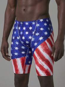 Manfinity KASUA 男式美国国旗印花松紧腰休闲泳裤 - 白色 - 查看 3