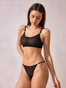 Veilyse Bộ 2 áo ngực và quần lót lưới mỏng, Bộ đồ lót trong suốt gợi cảm cho vòng một lớn - màu đen - Xem 5