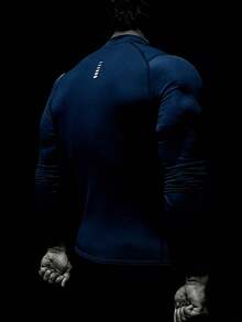 RISE LYT Boyfriend-Stil Herren Halb-Reißverschluss Raglan Ärmel Sport T-Shirt Langarm Shirt Workout Tops Herbst atmungsaktiv anliegendes Shirt Herbst Rundhalsausschnitt Kompressionsshirt Herren - marineblau - Übersicht 2