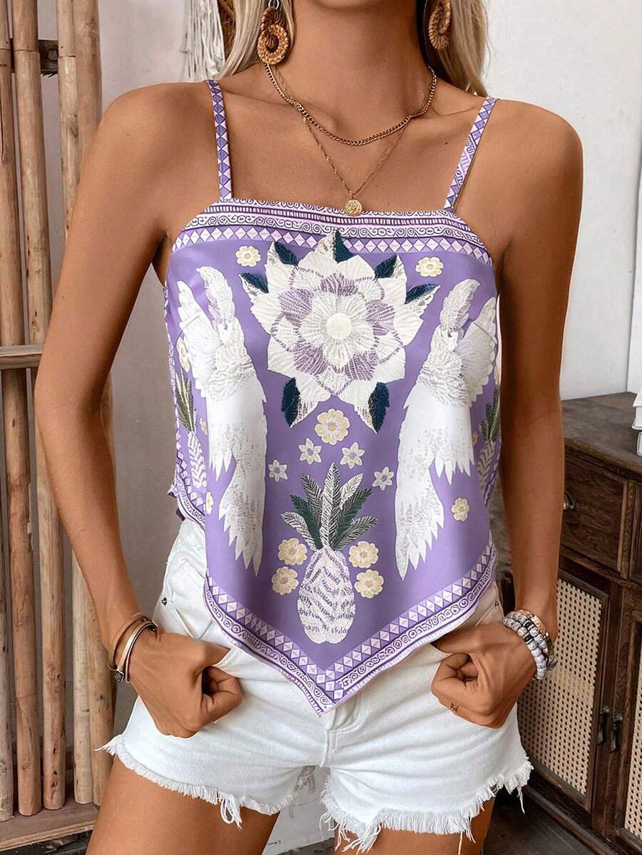 SHEIN LUNE Áo camisole nữ dáng rộng in họa tiết cây cỏ, kiểu dáng thường ngày. - Nhiều màu - Xem 1