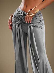 Denimoi 系带喇叭裤休闲穿搭时尚街头风个性裤装It Girl穿搭 - 灰色 - 查看 2