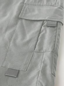 Manfinity Homme Men's Fashionable Casual Solid Color Pocket Drawstring Shorts - Light Grey - View 7
