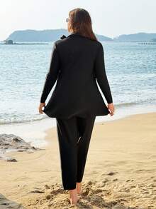Swim Mulvari 2026夏季新款休闲度假黑色纯色中东设计比基尼套装，沙滩装 - 黑色 - 查看 2