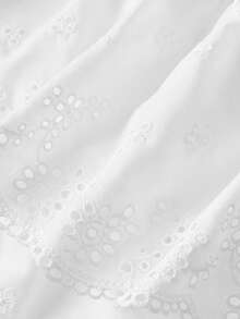 SHEIN MOD 夏季大码女式白色层叠荷叶边短裙，饰有镂空刺绣和松紧腰带 - 白色 - 查看 4