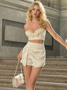 SHEIN MOD Women's Elegant Satin Bow Culottes - Apricot - View 1