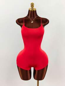 Amplova Bộ jumpsuit màu đỏ gợi cảm, hở lưng, dây mảnh chéo, thích hợp cho kỳ nghỉ biển. - Đỏ - Xem 6