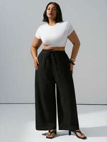Hourglow Plus Size Casual Striped Drawstring Loose Pants Vacation Pants Woman Women Bottoms Summer Pants, For Hourglass Body Shape - Multicolor - View 8