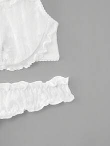 lacRébo Conjunto de lencería bordada en blanco con pantis a juego, estilo primavera-verano adorable - Blanco - Ver 8