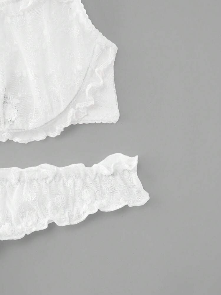 White Embroidered Lingerie Set With Matching Panties Cute Spring Summer Cute Lingerie Set White Lingerie Set White Push Up Bra And Panty Set Triangle Bra And Panty Set