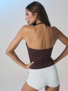 Aralina 露背吊带无袖修身弹力面料露背可爱上衣，适合夏季外出穿着。 - 棕色 - 查看 2