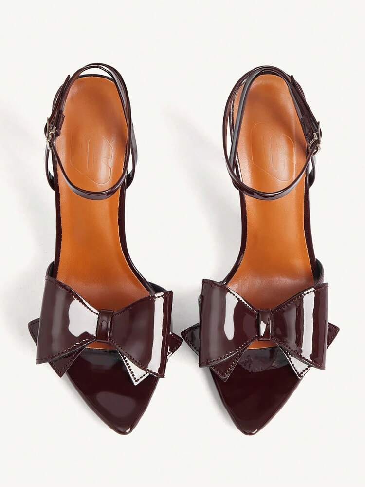 CUCCOO CHICEST Summer Burgundy Patent Leather Bow Pointed Toe Special-Shaped Stiletto Party Sexy Elegant Women's High-Heeled Sandals
