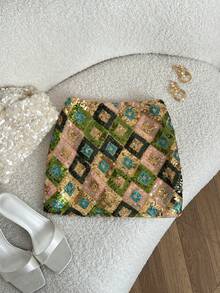 Resyla 女士亮片菱形图案休闲百搭约会之夜迷你裙 - 彩色 - 查看 6