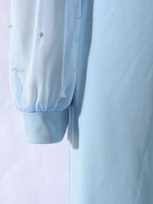SHEIN 女童优雅连体裤，纯蓝色，3D珍珠装饰，长袖，蝴蝶结点缀，适合日常外出和各种聚会 - 藍色 - 查看 5