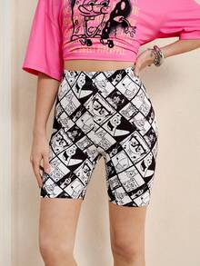 SpongeBob SquarePants | SHEIN Women's Cartoon Print High Waist Leggings - Black - View 5