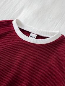 SHEIN 2件套男女宝宝休闲可爱撞色无袖T恤短裤套装，春夏宝宝服装 - 酒紅色 - 查看 6