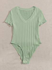 SHEIN EZwear Body vert menthe col V manches courtes avec volants, grande taille - Vert menthe - Voir 3
