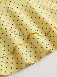 Sweetra CURVE Plus Size Contrast Color Polka Dot Print Halter Neck Swimsuit Set - Yellow - View 4