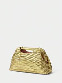 SHECARRY LADIES CLUTCH BAG, GOLD WOVEN EMBOSSED PU CLUTCH BAG - Gold - View 2