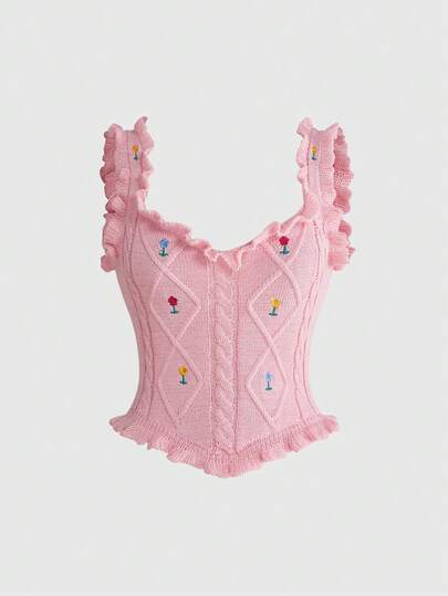 ROMWE Kawaii Áo len dệt kim xếp nếp phong cách đồng quê Fairycore dành cho nữ