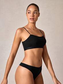 Women's Thin Strap Built-In Padded Bra Black, Lingerie - Black - View 6