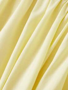 SHEIN MOD 黄色棉质纽扣饰边方领连衣裙 - 淡黃色 - 查看 7