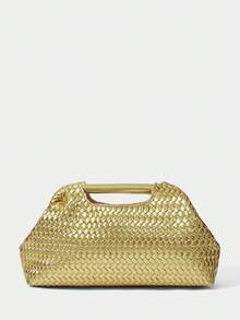 SHECARRY LADIES CLUTCH BAG, GOLD WOVEN EMBOSSED PU CLUTCH BAG - Gold - View 3