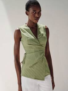 Aveloria Modichic 新款休闲条纹V领无袖背心，轻松假日风 - 青碧色 - 查看 3