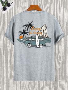 Manfinity RSRT Manfinity Chillmode Men'S Printed Short Sleeve Summer T-Shirt With Beach Holiday Pattern On The Back - Grey - View 2