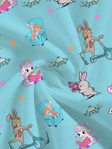 PopScrub Áo đồng phục y tế nữ màu xanh dương cổ chữ V tay ngắn hai túi họa tiết hoạt hình dễ thương, in hình thỏ, thích hợp cho y tá/bác sĩ/bác sĩ thú y/chuyên gia dinh dưỡng/nhân viên phòng thí nghiệm, thiết kế nhiều túi tiện dụng, đáng yêu. - Màu xanh lam - Xem 5