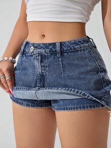 SHEIN ICON Plus Size Women Deep Blue Washed Denim Mini Skirt - Dark Wash - View 6