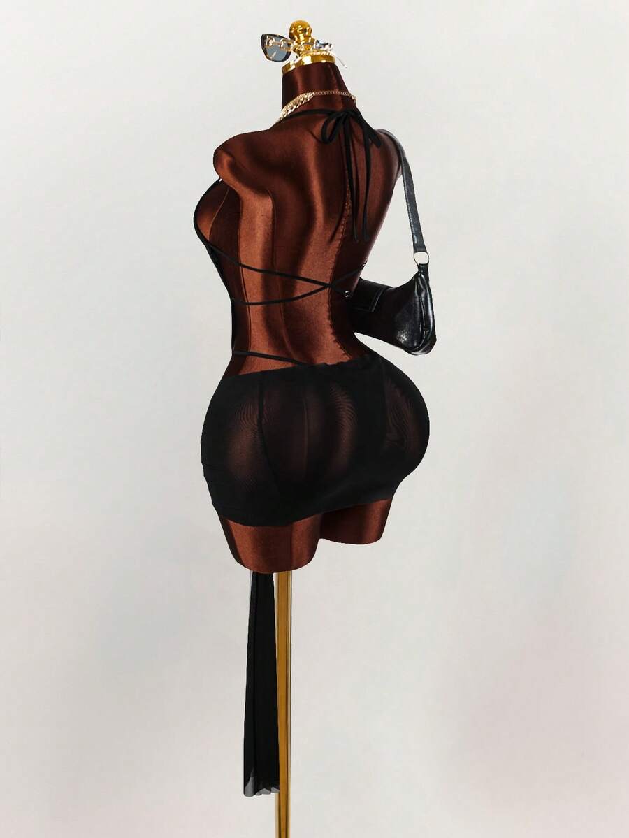 Amplova New Arrival Women's Plunging Neckline Sexy Jumpsuit - Black - View 1