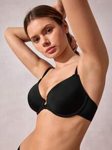 Pfirsich Mädchen Schwarz Lift-Up BH - Frontschließung Design, hebt den Busen, atmungsaktiv & bequem, ideal für den täglichen Gebrauch - Schwarz - Übersicht 8
