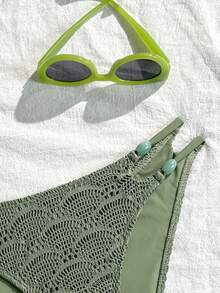 SHEIN Swim Women's Solid Color Casual Vacation Beach Bikini Bottom - Green - View 4
