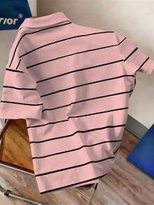 Manfinity Hypemode 男士字母条纹短袖休闲通勤 Polo 衫 - 淺粉色 - 查看 2