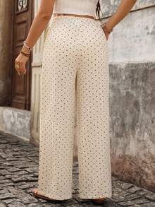 SHEIN 孕妇波点口袋休闲宽松抽绳裤 - 杏色 - 查看 2