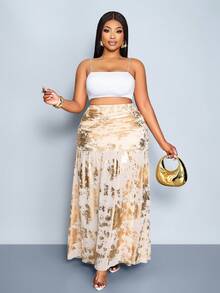 SOLERSUN Women's Plus Size Spring Summer Elegant Casual Daily Outfits Mesh Metallic Fabric High Slit Skirt, Suitable For Parties Ruched Drape Extreme Split Skirt Ibiza Sexy Vacation Holiday Summer Festival Beachwear Romantic Elegant Birthday Wedding Guest Party - Apricot - View 3