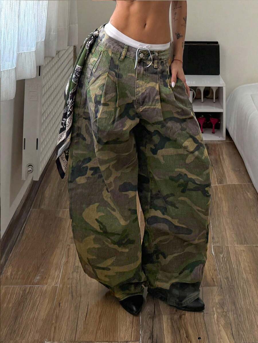 StreetHx Plus Size Women's Loose Fit Casual Camouflage Denim Jeans - Multicolor - View 1