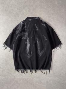 Áo denim nam thời trang viền tua rua, thích hợp cho mùa hè. - màu đen - Xem 2