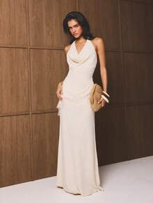 AiiRZ Women's Linen Side Split Maxi Skirt High Waisted Flowy Ankle Length Long Summer Casual Beach Vacation Elegant Natural Cream - Apricot - View 1