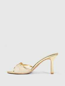 CUCCOO SZL Sandalias elegantes de tacón alto con diseño de hebilla dorada y malla de PU dorada, con puntera redonda, de moda y sexy - PU dorada - Ver 5