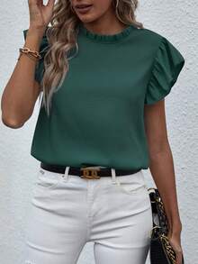 EMERY ROSE Blusa con cuello alto, volantes y volantes para ropa de Año Nuevo - Verde - Ver 4